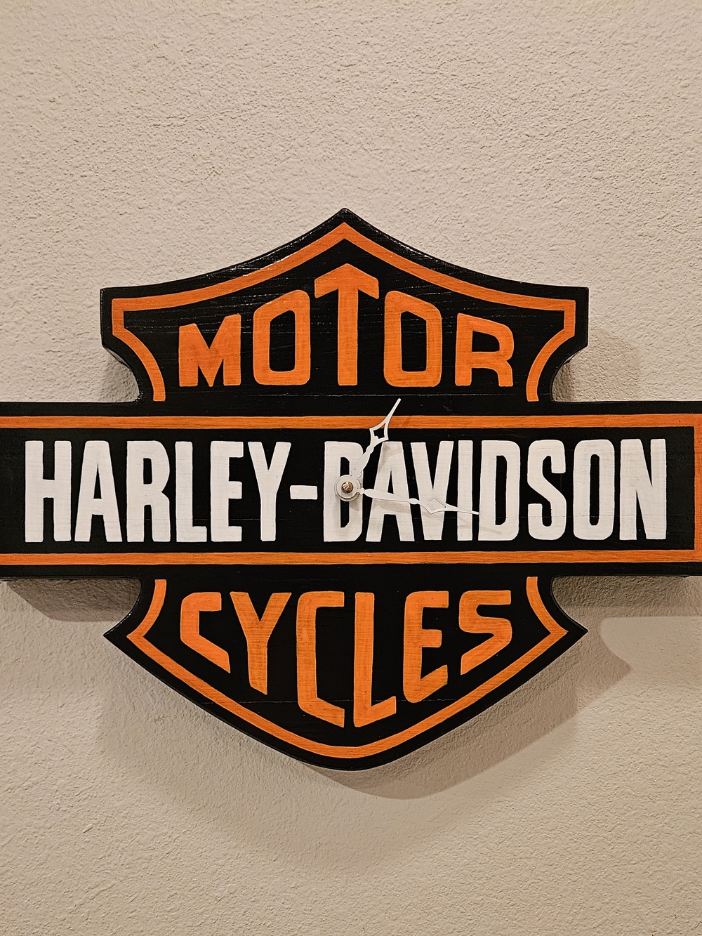 Harley-Davidson Orange and Black Shield Rare Wood Wall Clock